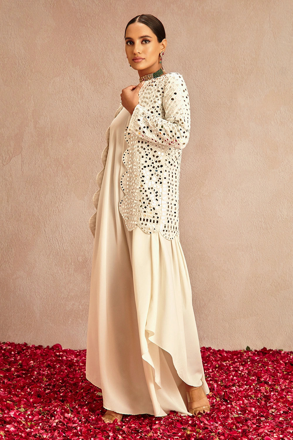 Raina Ivory Embroidered Jacket with Jumpsuit