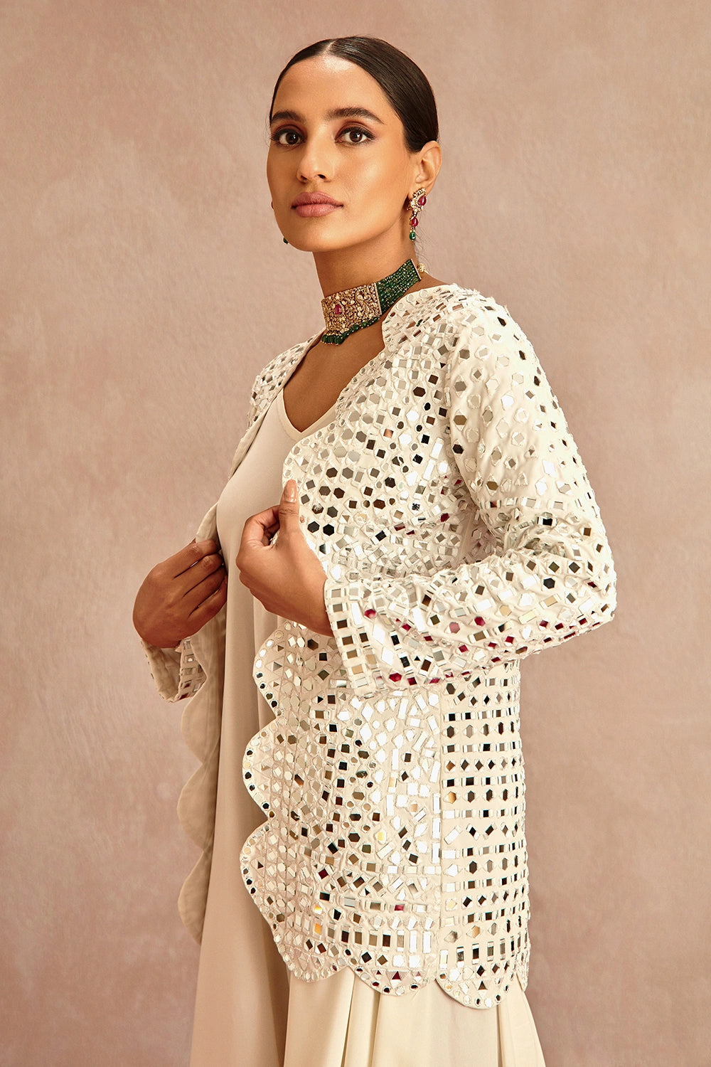 Raina Ivory Embroidered Jacket with Jumpsuit