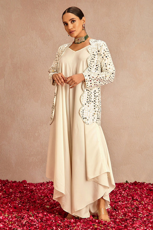 Raina Ivory Embroidered Jacket with Jumpsuit