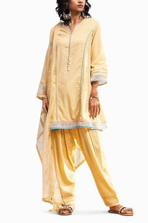 Sunshine Yellow Short Anarkali Set With Dupatta