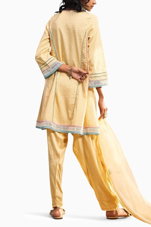 Sunshine Yellow Short Anarkali Set With Dupatta