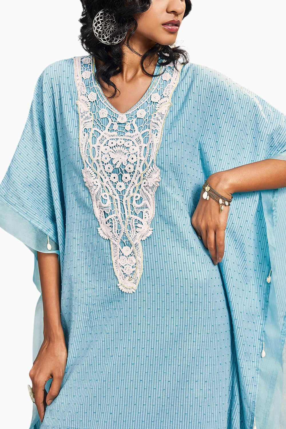 Breezy Tropical Blue Cotton Kaftan Set