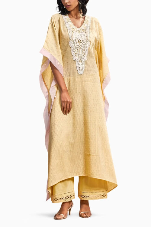 Breezy Sunshine Yellow Cotton Kaftan Set