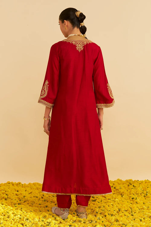 Haayat Deep Red Long Kaftan With Salwar