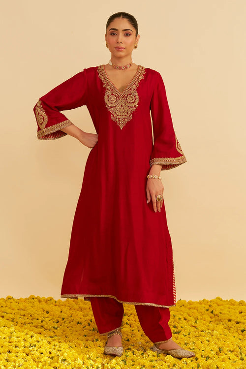 Haayat Deep Red Long Kaftan With Salwar