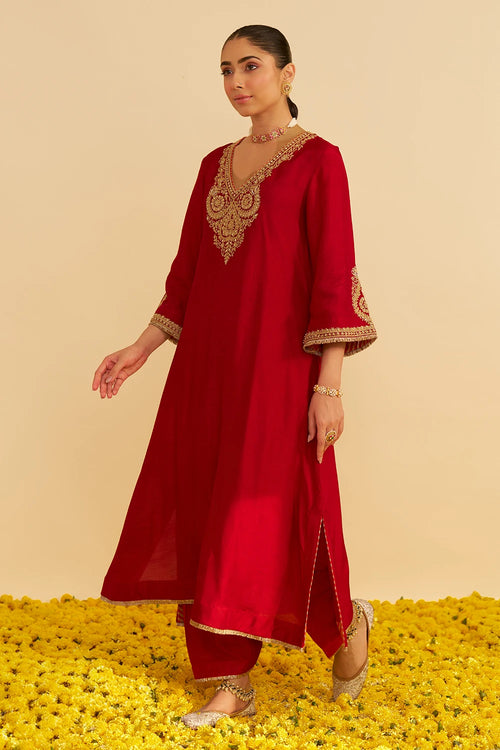 Haayat Deep Red Long Kaftan With Salwar
