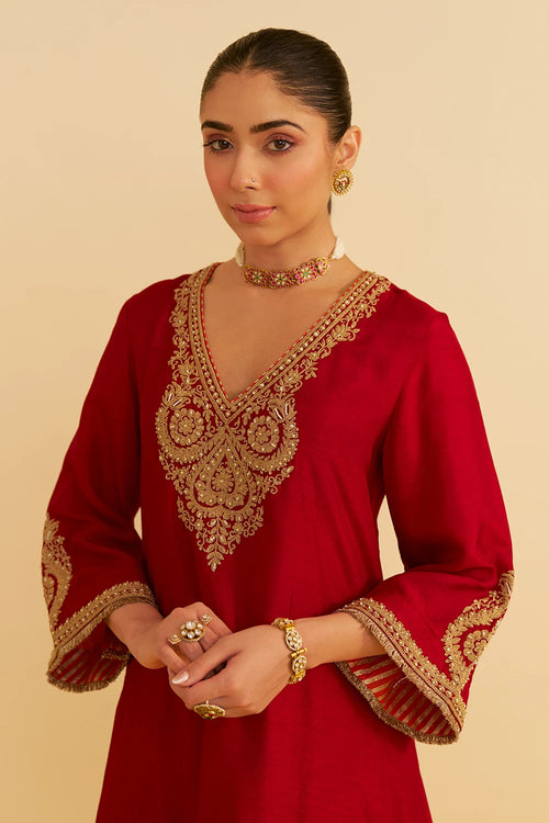 Haayat Deep Red Long Kaftan With Salwar