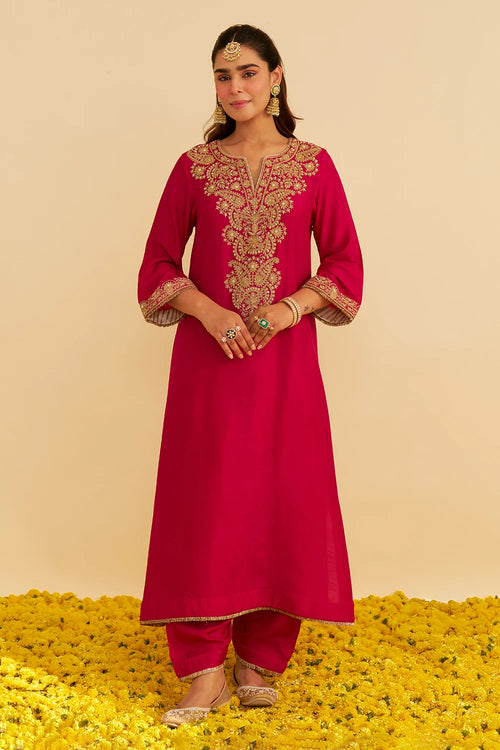 Hiba Hotpink Long Kaftan With Salwar