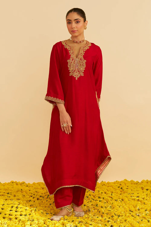 Amaya Deep Red Long Kaftan With Salwar