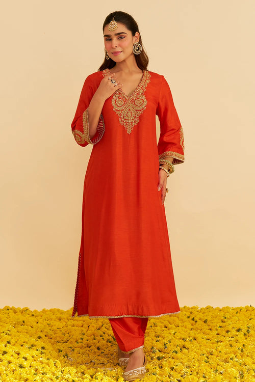 Haayat Burnt Orange Long Kaftan With Salwar
