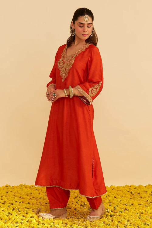 Haayat Burnt Orange Long Kaftan With Salwar