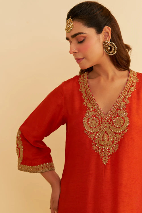Haayat Burnt Orange Long Kaftan With Salwar