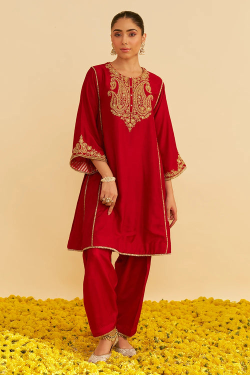 Ayra Deep Red Short Chauga With Salwar