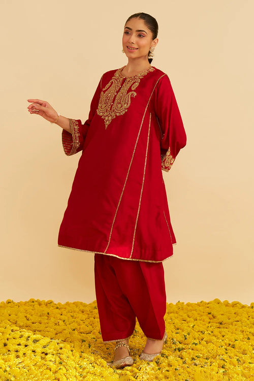 Ayra Deep Red Short Chauga With Salwar