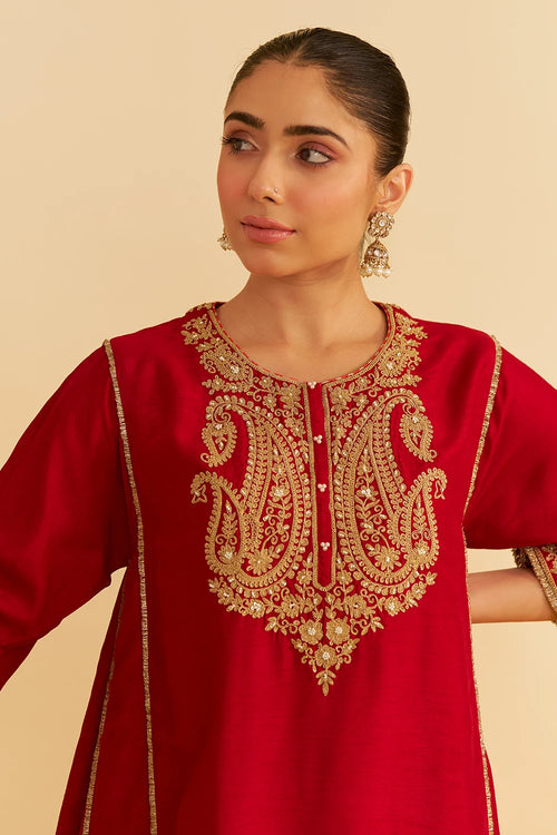 Ayra Deep Red Short Chauga With Salwar