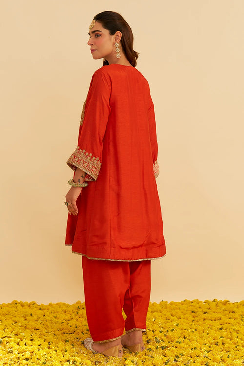 Mehza Burnt Orange Short Chauga With Salwar