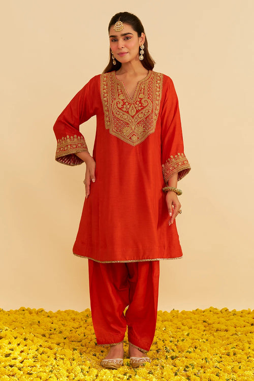 Mehza Burnt Orange Short Chauga With Salwar