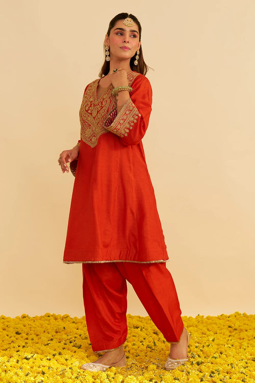 Mehza Burnt Orange Short Chauga With Salwar