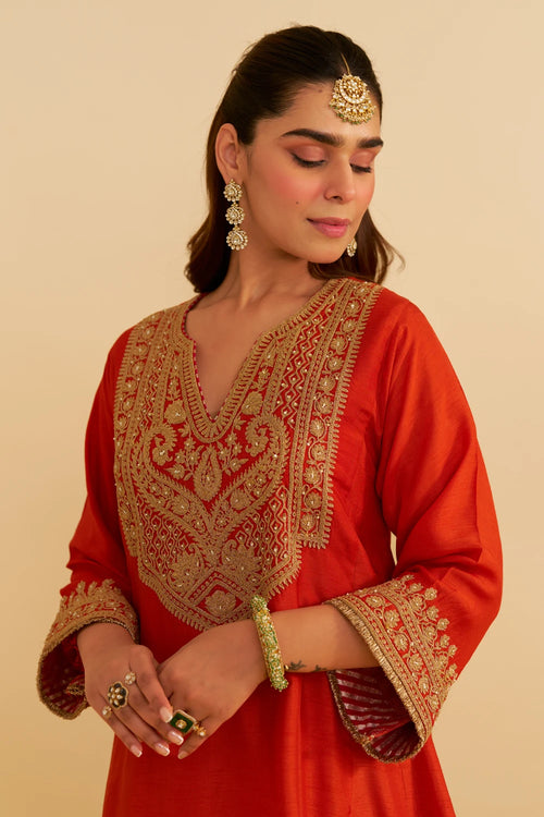 Mehza Burnt Orange Short Chauga With Salwar