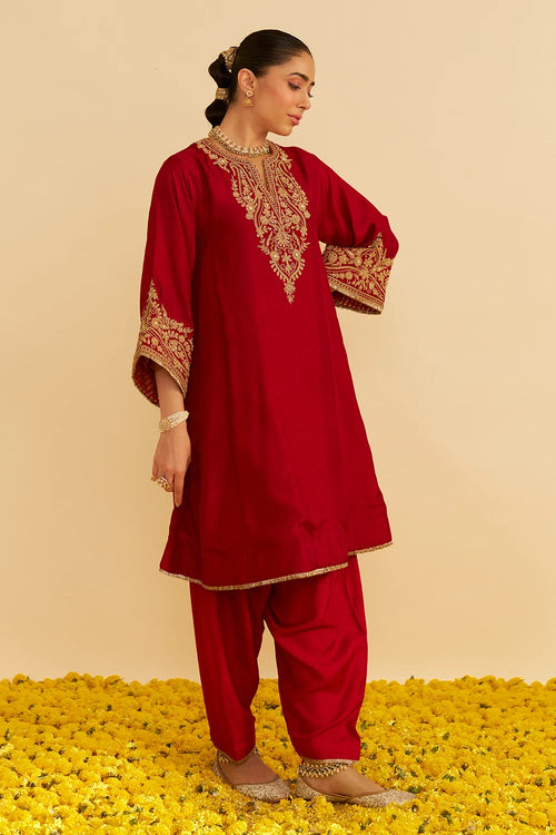 Marwa Deep Red Short Chauga With Salwar