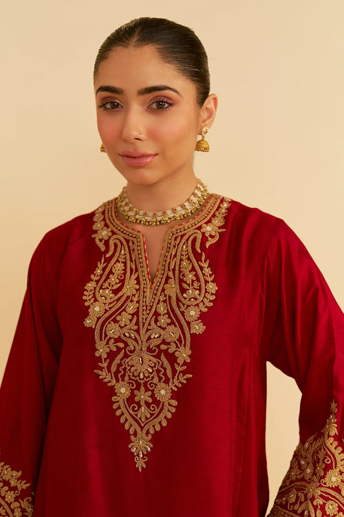 Marwa Deep Red Short Chauga With Salwar