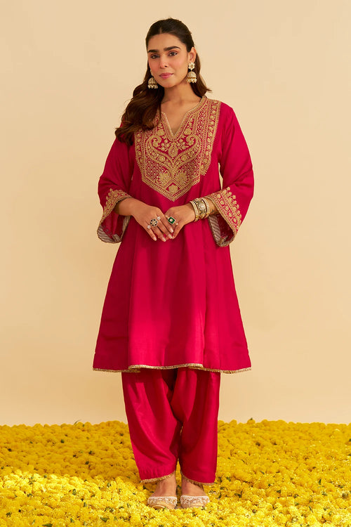 Mehza Hotpink Short Chauga With Salwar