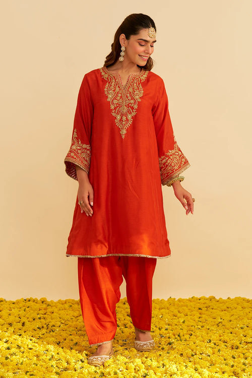 Marwa Burnt Orange Short Chauga With Salwar