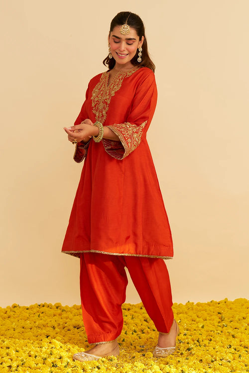 Marwa Burnt Orange Short Chauga With Salwar
