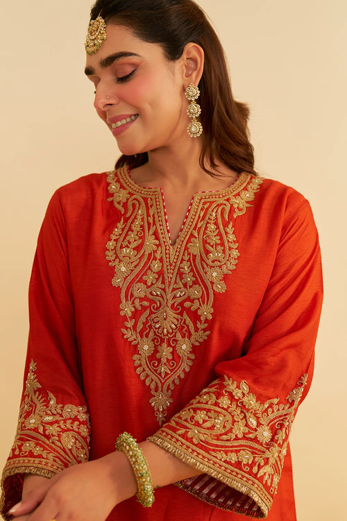 Hiba Burnt Orange Long Kaftan With Salwar