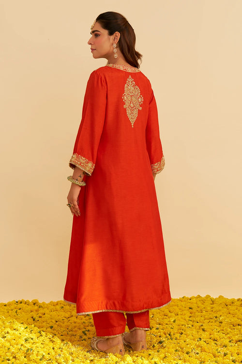 Hiba Burnt Orange Long Kaftan With Salwar