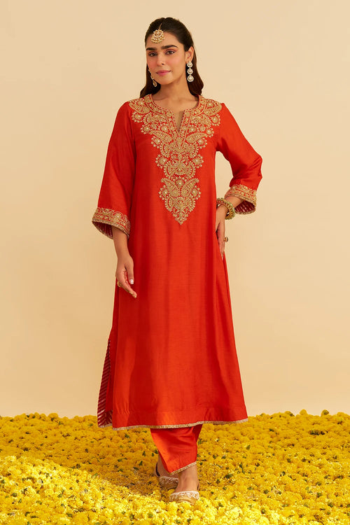 Hiba Burnt Orange Long Kaftan With Salwar
