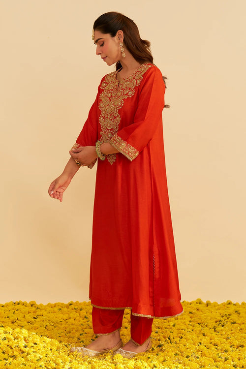 Hiba Burnt Orange Long Kaftan With Salwar