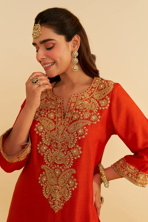 Hiba Burnt Orange Long Kaftan With Salwar
