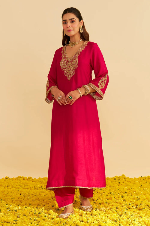 Haayat Hotpink Long Kaftan With Salwar