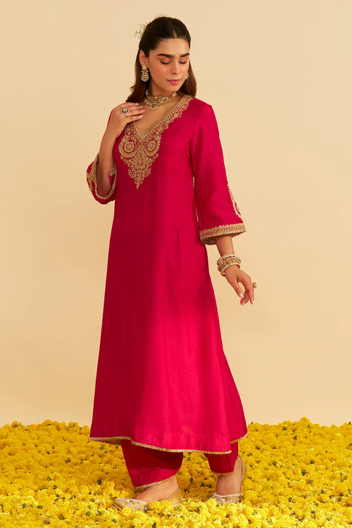 Haayat Hotpink Long Kaftan With Salwar