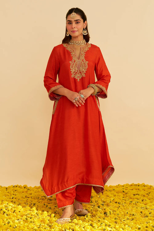 Amaya Burnt Orange Long Kaftan With Salwar