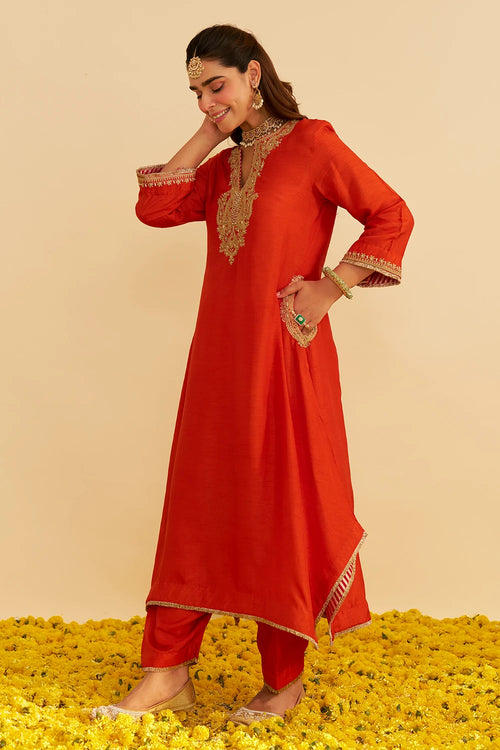 Amaya Burnt Orange Long Kaftan With Salwar