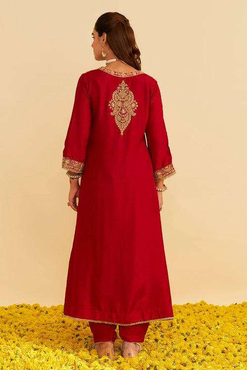 Hiba Deep Red Long Kaftan With Salwar