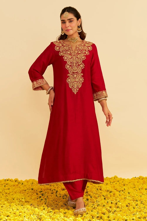 Hiba Deep Red Long Kaftan With Salwar