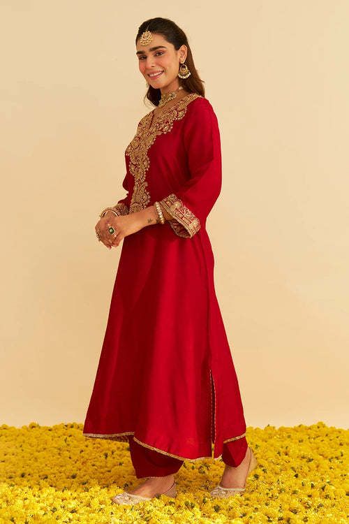 Hiba Deep Red Long Kaftan With Salwar
