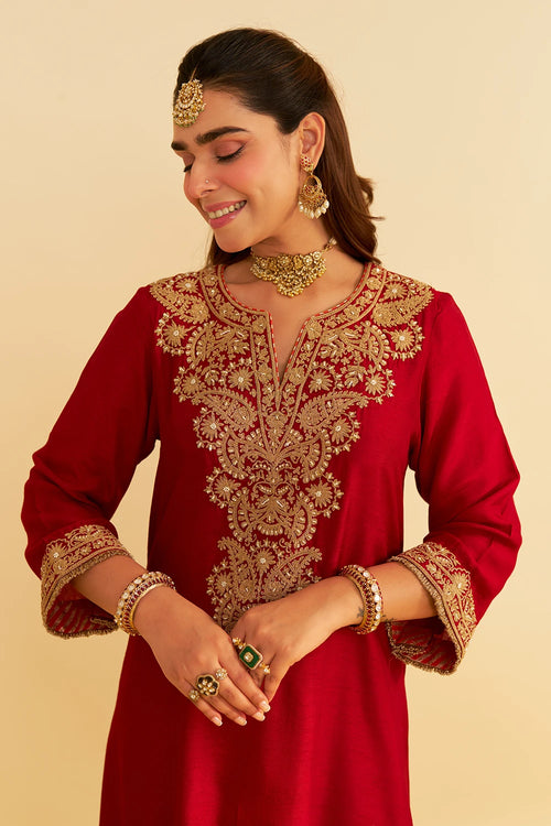 Hiba Deep Red Long Kaftan With Salwar