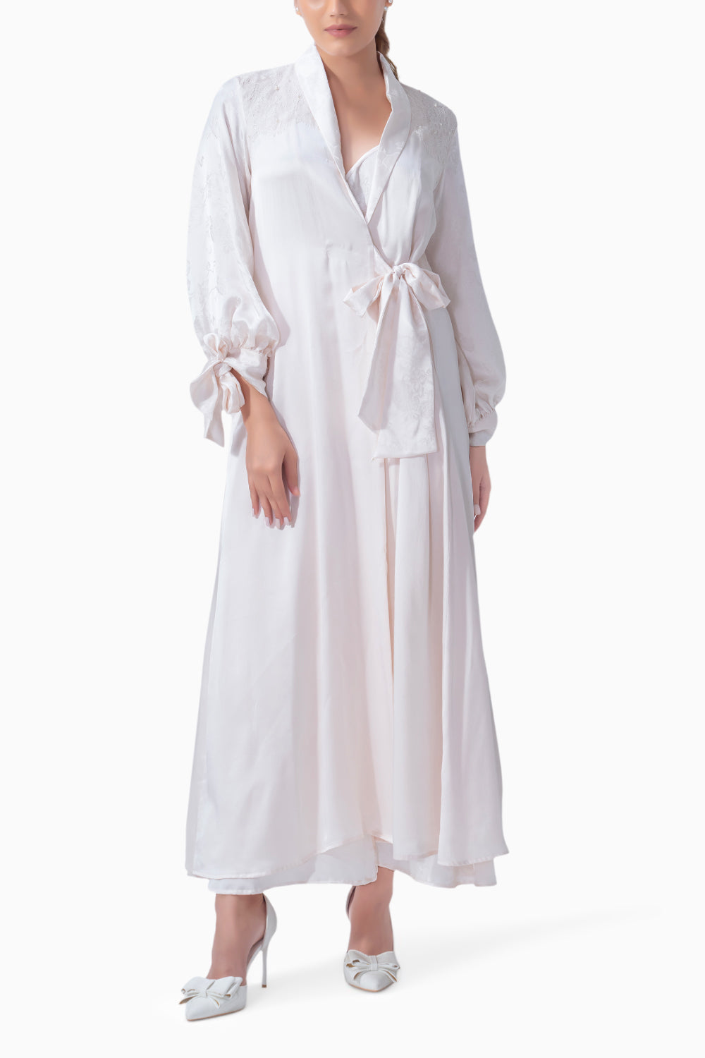 Bridal Jacqaurd Silk Long Slip and Robe Set