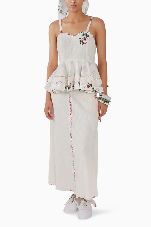 Crush Peplum Top and Cotton Skirt