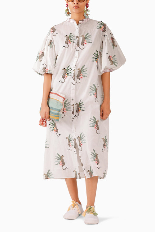 Off-White Cheetah Ballon Sleeve Shirt Dress