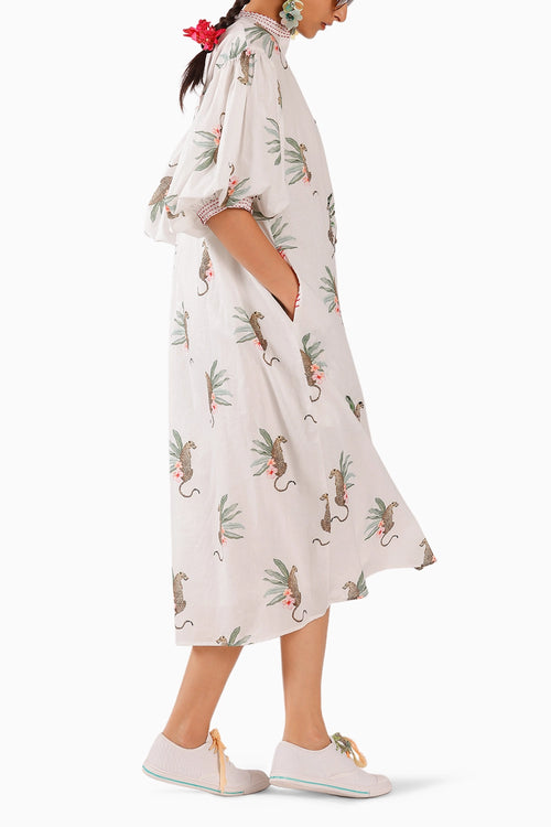 Off-White Cheetah Ballon Sleeve Shirt Dress