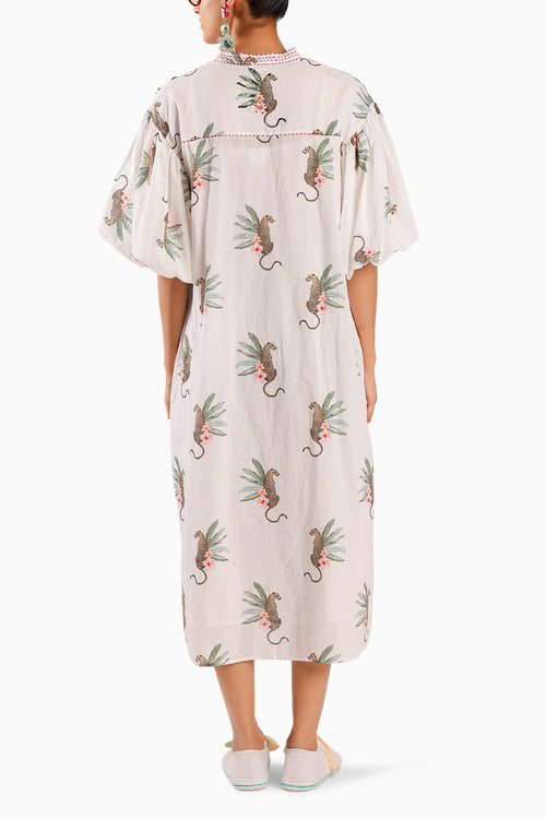Off-White Cheetah Ballon Sleeve Shirt Dress