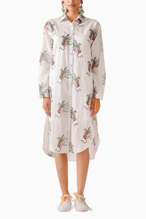 Off-White Leopard Shirt Dress