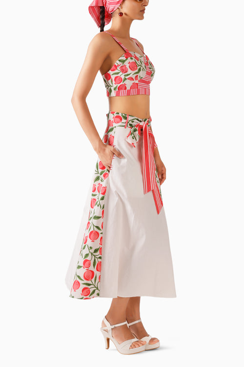 Pomegranate Bralette With Skirt Set