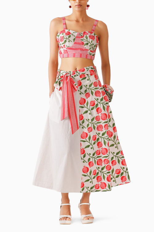 Pomegranate Bralette With Skirt Set