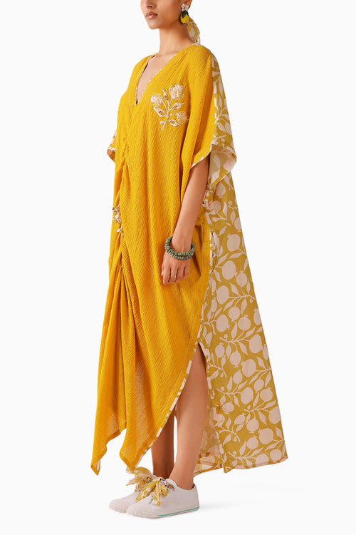 Olive Pomegranate Ruching Kaftan